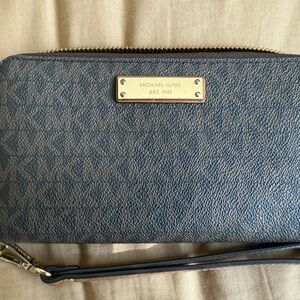 Michael Kors Brown Saffiano Leather Wristlet Wallet with Gold Logo